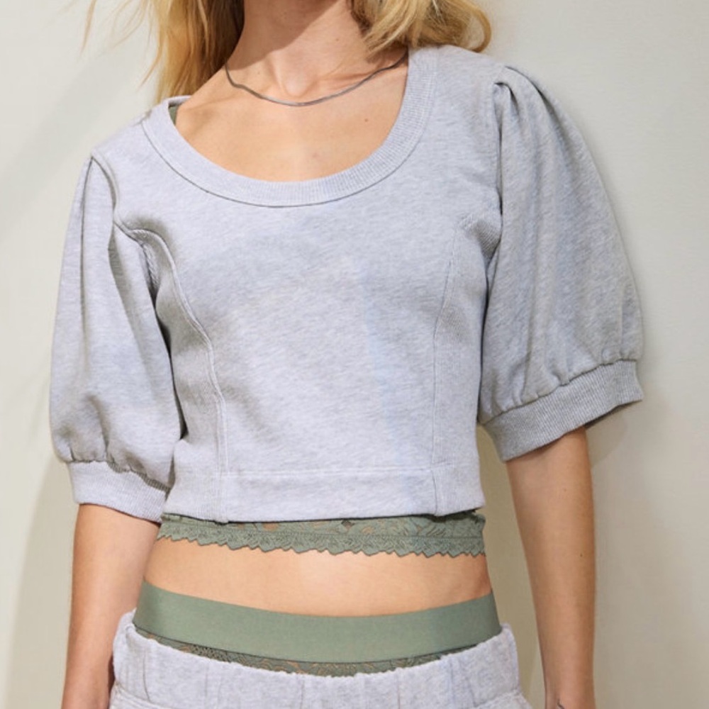 Aerie Seams Right Crop Short Sleeve Sweatshirt